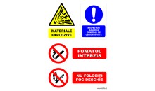 Indicator masuri obligatorii, pericol explozie, foc deschis, fumat interzis