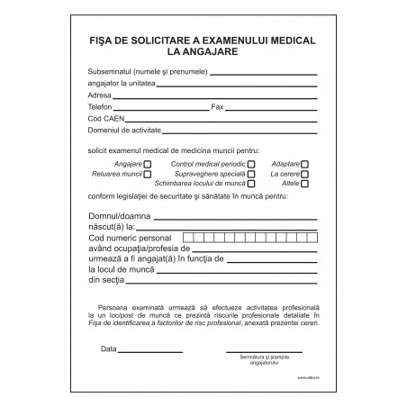 Fisa de solicitare a examenului medical