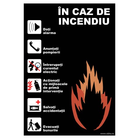 Indicator cu pasii de urmat In caz de incendiu