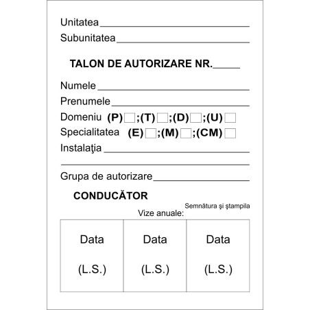 Talon de autorizare electricieni